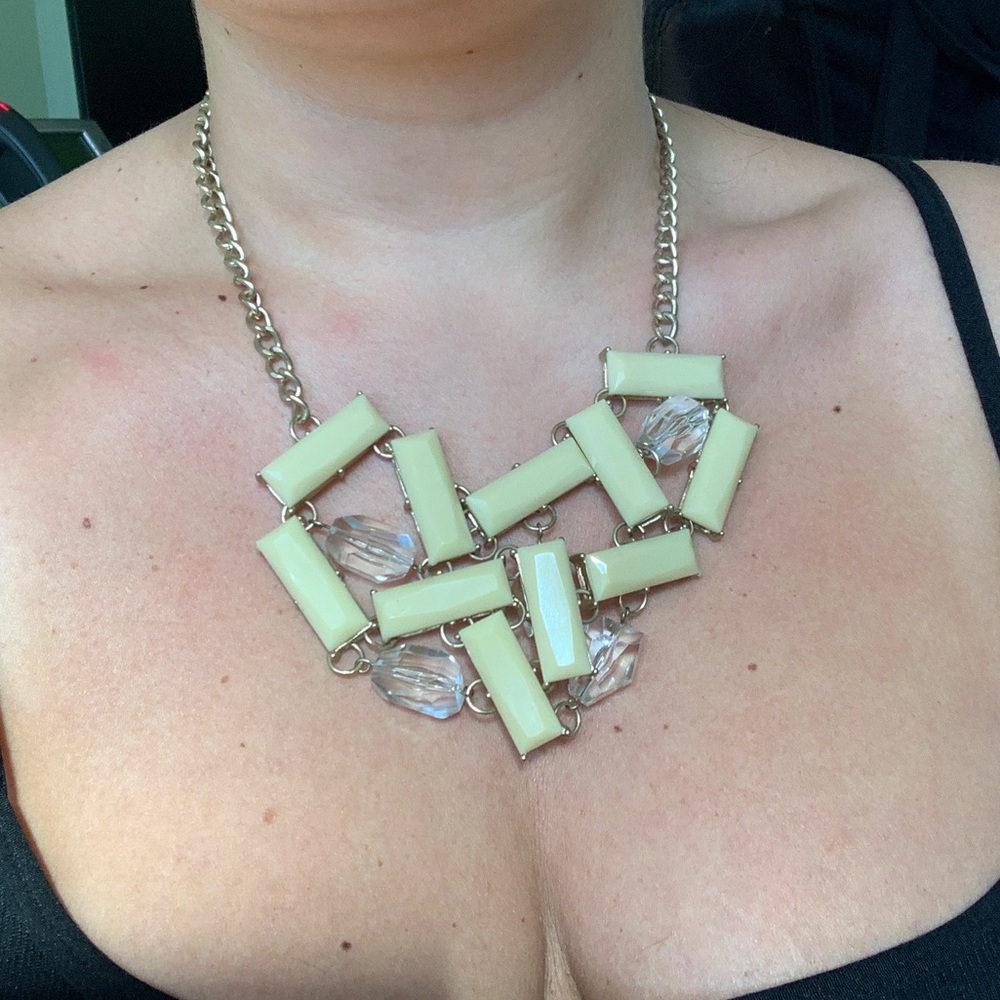 Abstract Off-White and Crystal Bead Necklace